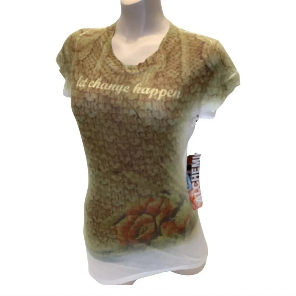 Alchemic Size Small “Let Change Happen” Sublimation Crew Neck Top. New With Tags